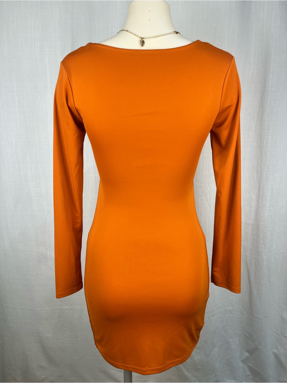 Zara Orange Long-Sleeve Cutout Tie Bodycon Dress - Picture 2 of 3